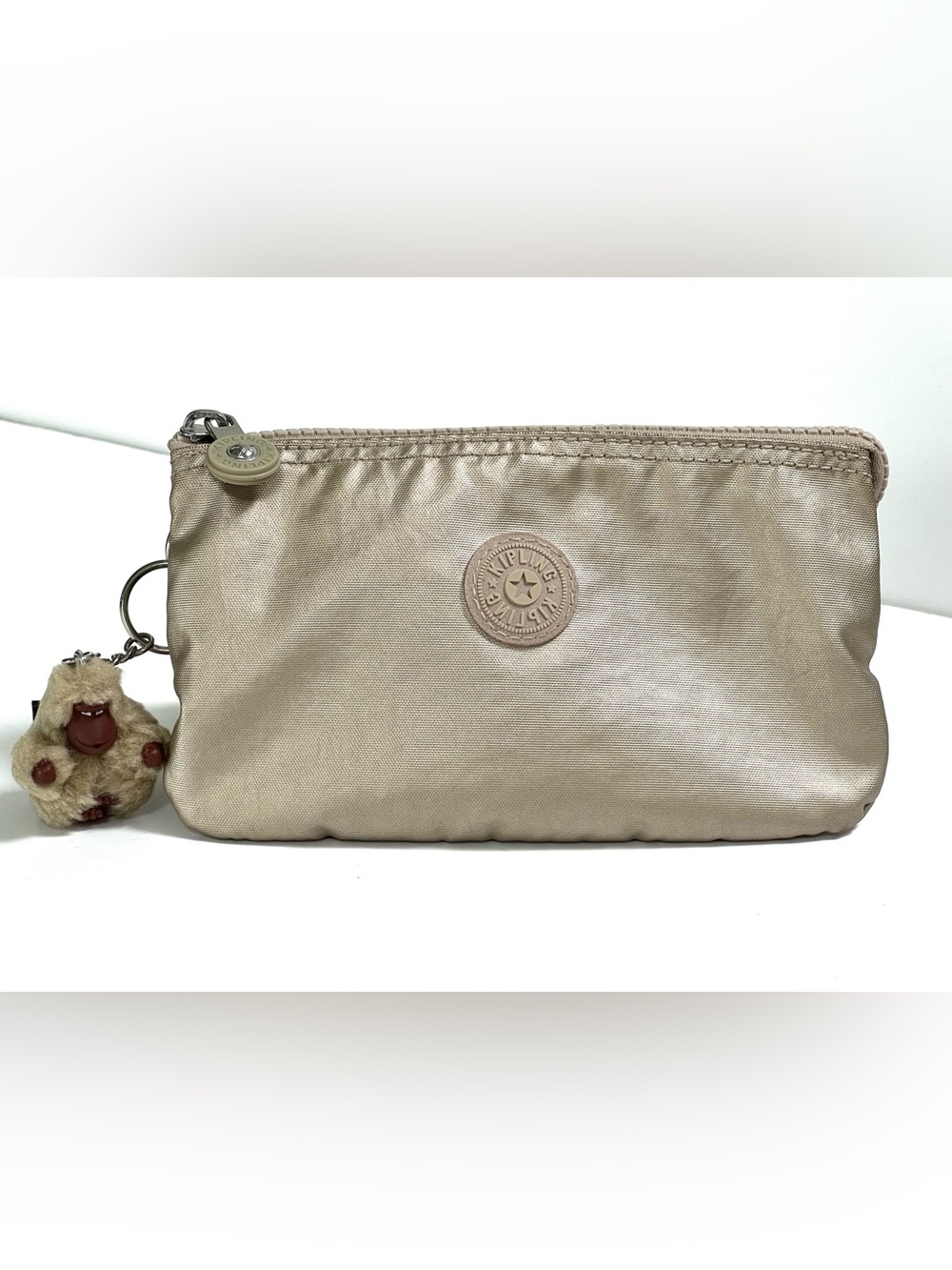 Kipling Live Light Creativity Gold Metallic Monkey Charm Pouch Bag